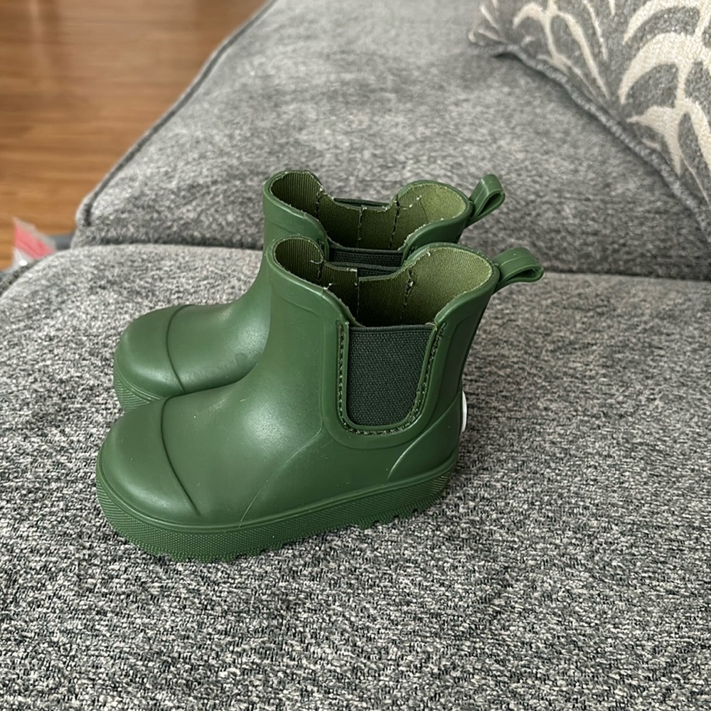 Green rain boots